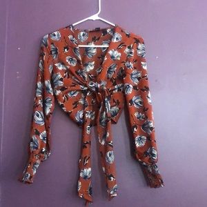 Forever 21 Burned Orange Silk Tie Front Top